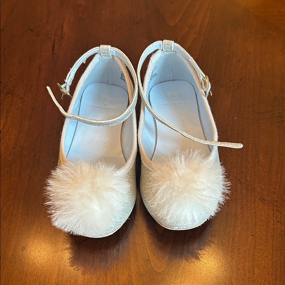 Janie and Jack Frozen Silver Dress Shoes with Pom-Poms Toddler Girls 8